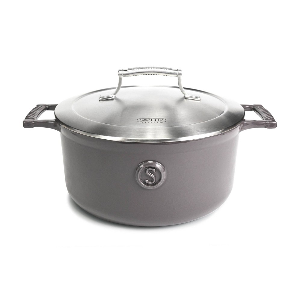 Saveur Selects Voyage Series 5qt Enameled Cast Iron Casserole with Stainless Steel Lid - Rabbit Gray