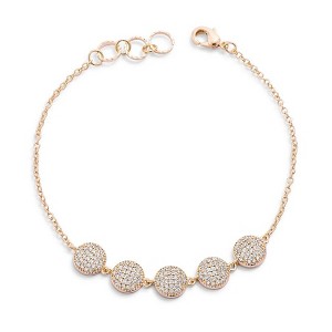 ShineHigh 0.8ct CZ Pave Disc Bracelet for Women, Adjustable 7-Inch Chain with 5 Round Disc Accents, Available in Goldtone or Rose Goldtone Finish - 1 of 1