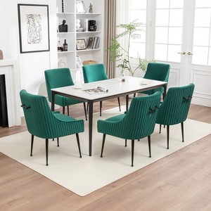 SEYNAR Modern Glam Velvet Black Metal Legs Dining Chair or Vanity Chair Set of 6 with Rear Handle - 1 of 4