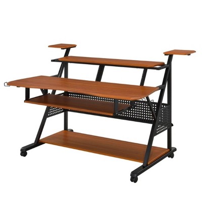 Royal Hampton 67 Inch Wood Music Desk Studio Station, Keyboard Tray Shelves, Walnut