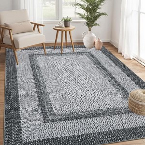 coucheta 3x5 Area Rug, Washable Braided Rug for Living Room, Vintage Print Carpet, Low Pile Non-Shedding Kitchen Rugs with Non Slip,Gray - 1 of 4