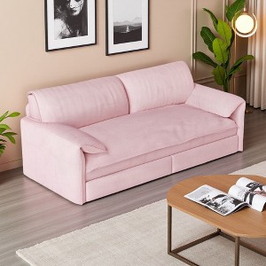66" Velvet 3-in-1 Convertible Sleeper Sofa Bed with Pull-Out Frame, Side Storage & Wheels - 1 of 4