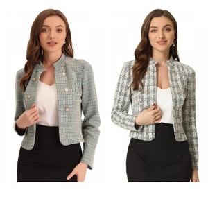 INSPIRE CHIC Women's Tweed Stand Collar Business Open Front Cropped Jacket 2 Packs - 1 of 4