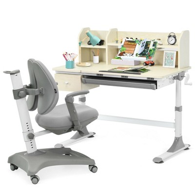 Costway Kids Drafting Table Adjustable Height Study Desk & Chair w/Bookshelf Pink/Gray/Blue