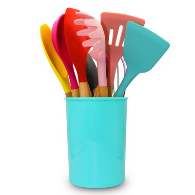 14 Pcs Silicone Cooking Kitchen Utensils Set with Holder, Wooden Handles  Non Toxic Silicone Turner Tongs Spatula Spoon Kitchen Gadgets Utensil Set  for Nonstick Cookware (Red)