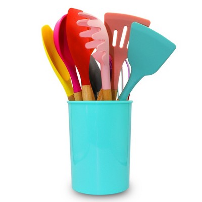 14 Pcs Silicone Cooking Kitchen Utensils Set with Holder, Wooden Handles  BPA Free Silicone Turner Tongs Spatula Spoon Kitchen Gadgets Utensil Set  for Nonstick Cookware (Pink)