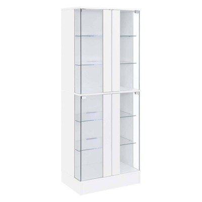 White High Gloss Lighted Glass Curio Cabinet with Shelves