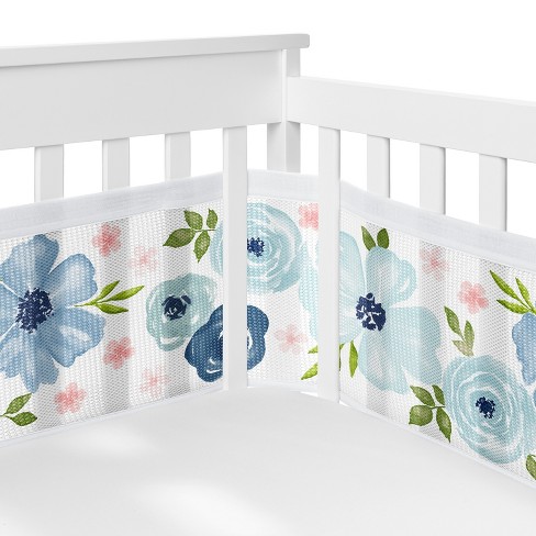 Sweet Jojo Designs Girl Breathablebaby Breathable Mesh Crib Liner Anti  Bumper Pad Watercolor Floral Blue Pink White : Target