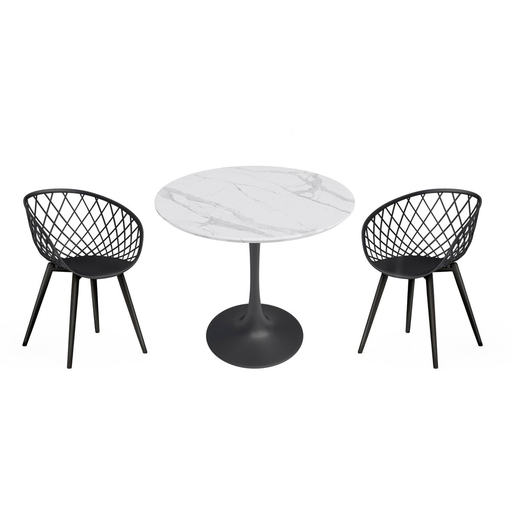 3pc Kurv Lux Dining Set White Faux Marble/Black - Jamesdar