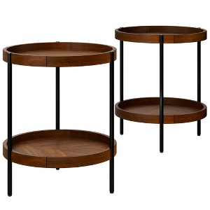 Costway 2-tier Round Side End Table Storage Shelf Rubber Wood Accent Nightstand - 1 of 4