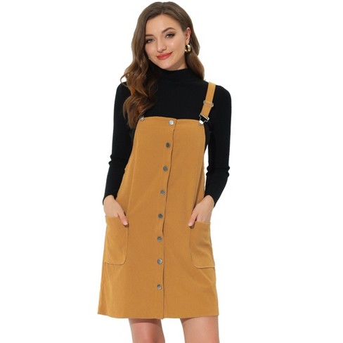 Allegra K Women's Adjustable Straps Button Down Pinafore Corduroy Overall  Dress Mustard Large