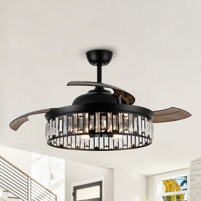 52" Matte Black Smart Crystal Ceiling Fan with Remote and Lighting