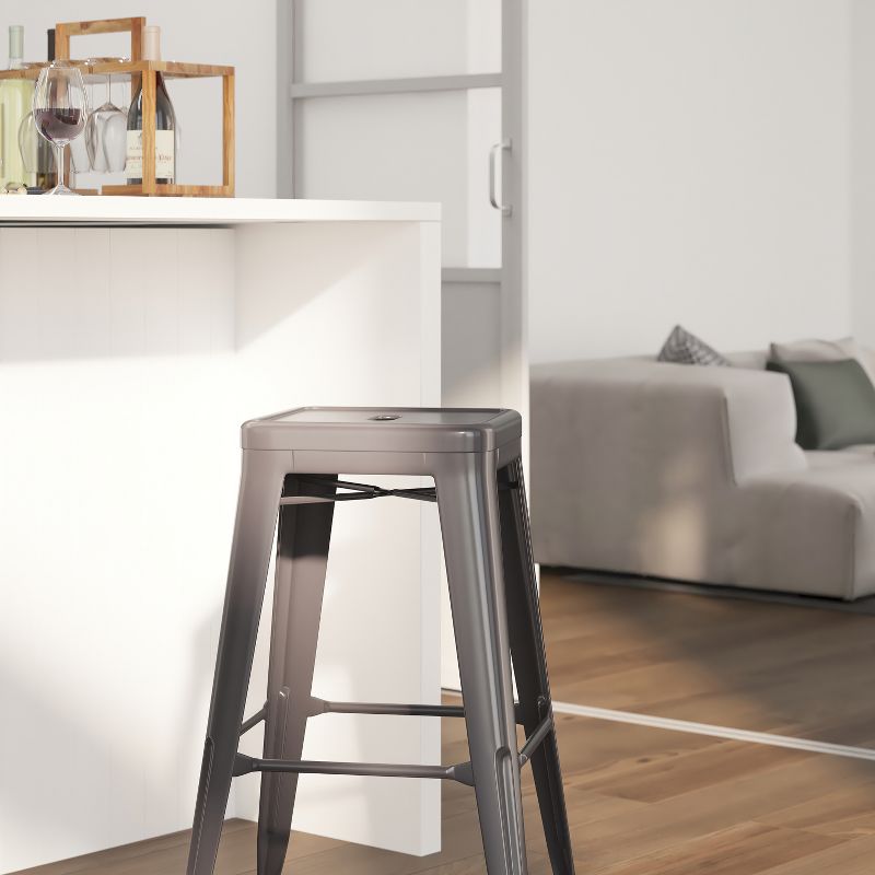 Merrick Lane Backless 30" Bar Height Dining Stool with Clear Coated Metal Frame for Indoor Use, 4 of 10