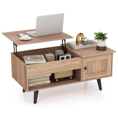 Costway Lift Top Coffee Table with Storage Hidden Compartment Cabinet & Open Shelf Black/Brown/Natural