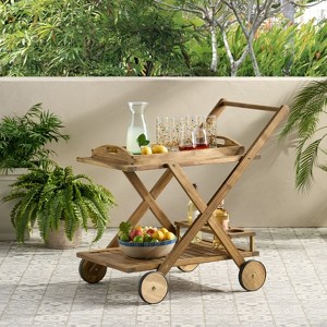ORRD Mobile Bar Cart on Wheels, Acacia Wood Serving Cart with Storage for Entertaining, Rolling Drink Trolley for Living Room, Kitchen, Natural - 1 of 4