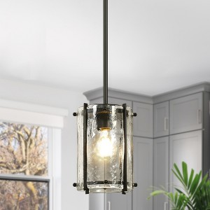 LNC Fiorekaury  6.7-in Mini Cylinder Pendant, 1-Light Matte Black and Ripple Glass , Modern and Luxury - 1 of 4