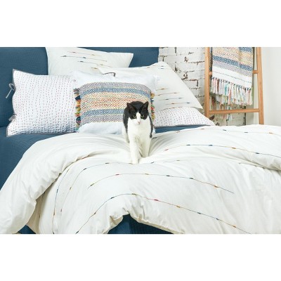 White Cotton Embroidered Euro Sham with Rainbow Ombre