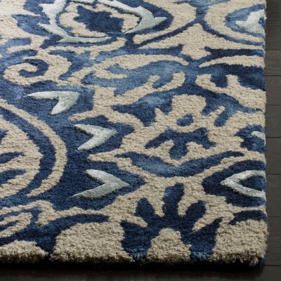 Royal Blue and Beige Hand-Tufted Wool Silk Area Rug
