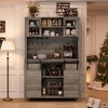 Garvee 70" Wine Coffee Bar Cabinet with Storage Hutch, Kitchen Pantry Liquor Cabinet with Sliding Barn Doors, Bottle Glasses Rack, Farmhouse Buffet - 3 of 4