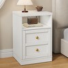 Heynemo White Nightstand Set of 2, End Table with Storage Shelf and Door, Faux two-drawer Design Side Table , Modern Night Stand for Bedroom Dorm - 2 of 4