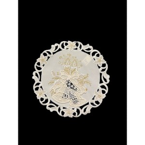 Christmas Candle Beige Lace Embroidered Cutwork Round Placemat, 8-Inch diameter - 1 of 3