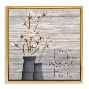 Stupell Industries Grey Home Sweet Cotton Flowers Floating Frame Canvas Art - 1 of 4