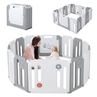 Infans 14 Panels Baby Safety Playpen Kids Safety Activity Play Center w/ Drawing Board