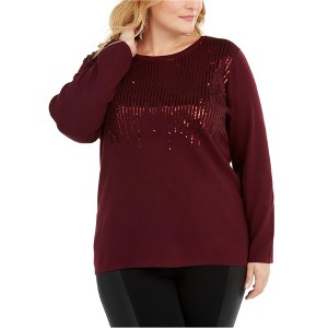I.N.C International Concepts Womens Sequin Crewneck Pullover Sweater, Red, 2X - 1 of 1