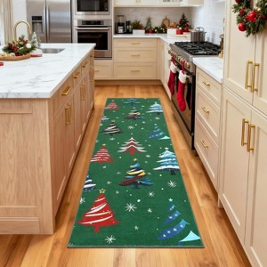 Washable Christmas Runner Rug, Soft Non-Slip Low Pile Carpet for Kitchen, Hallway, or Bedroom Festive Decor - 1 of 4