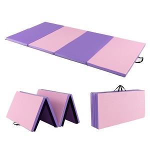 Gymax Folding Gymnastics Mat Thick Tumbling Mat Carry Handles Outdoor Leather Exercise Mat Tumbling Stretching Yoga Pink/Black/Blue&Pink/Purple - 1 of 4