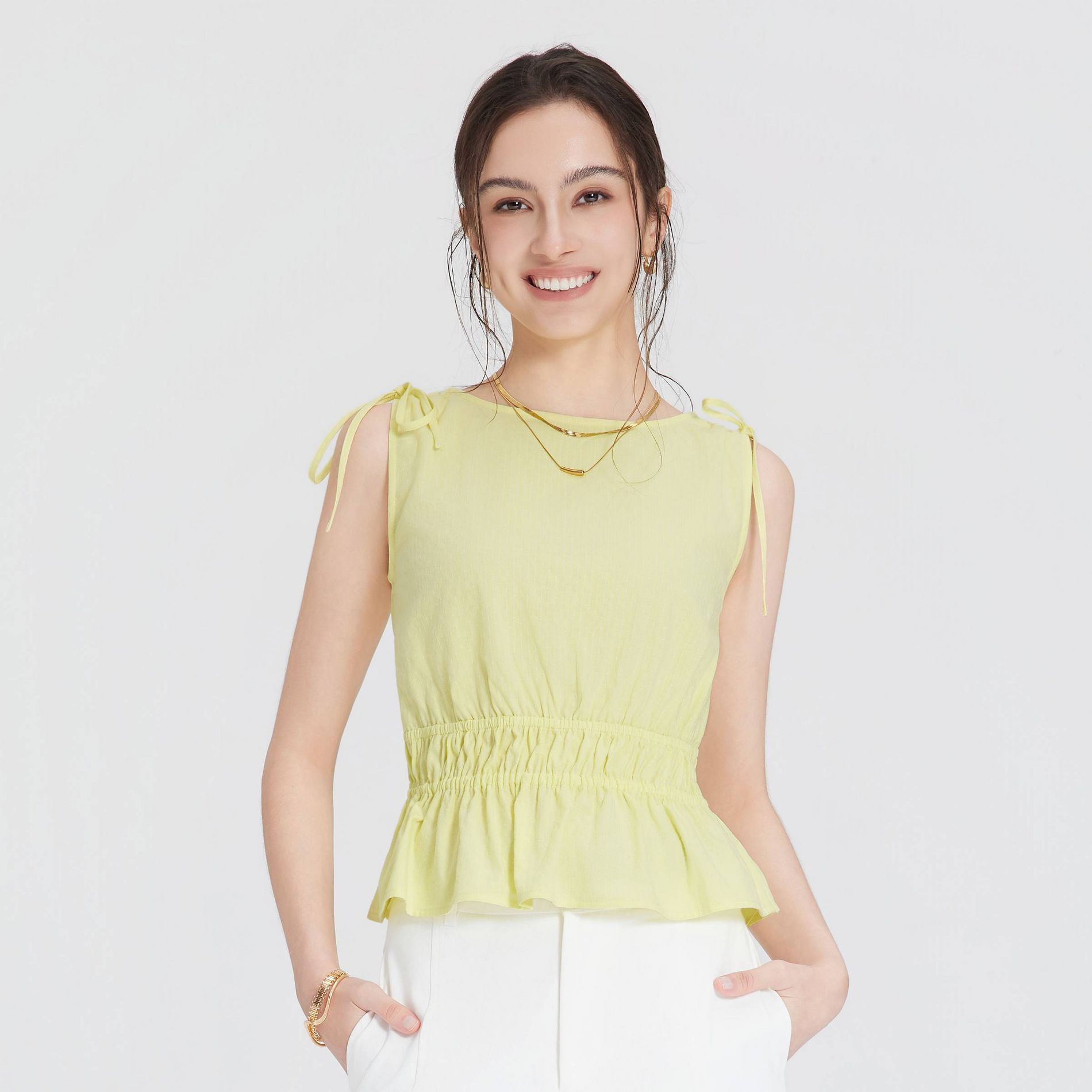 Women's Slim Fit Bow Tie Strap Peplum Top - Universal Thread™