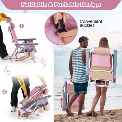 Pink Folding Aluminum Beach Lounger Set with Storage Bag