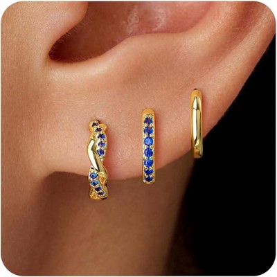 Inerney Gold Huggie Hoop Earrings Set for Women, Dainty Small Sterling Silver Earring Stacks Hypoallergenic Jewelry for Multiple Piercings