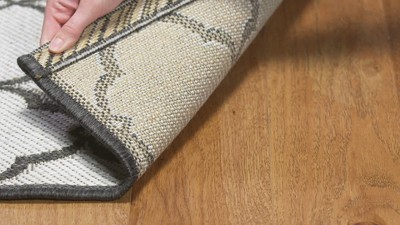 Cream and Blue Geometric Flat Woven Area Rug