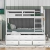 PAGED Twin Size Bunk Bed L-Shaped Pine Triple Bed Frame with 2 Storage Drawers and Guardrail for Bedroom - 2 of 4