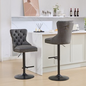 Set of 2 Swivel Bar Stool, Upholstered Counter Stool with Adjusatble Height Seat, Dining Chair Pub Stool, Velvet/PU Leather-Modernluxe - 1 of 4