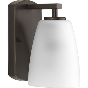 Progress Lighting Leap Collection 1-Light Vanity Fixture, Brushed Nickel, Tapered Etched Glass Shade - 1 of 2