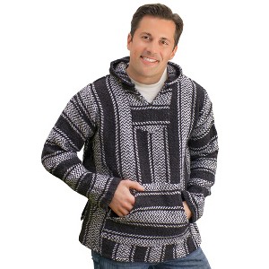 Collections Etc Casual Cozy Hooded Black & White Baja Pullover - 1 of 4