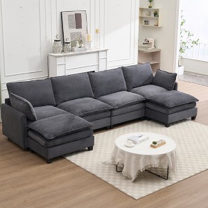 Oversized Modular Sofa, Velvet U-Shaped 4-Seater Couch with 2 Ottomans & 2 Lumbar Pillows, Deep Seat Upholstered Sectional for Living Room - 1 of 4