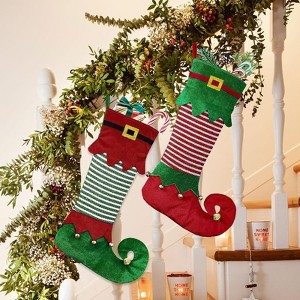 FIONECA 2 Pieces Large Christmas Stockings, 22 Inch Green Red Velvet Knit Stockings, Gift Organizer Bags Party Favors - 1 of 1