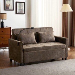 57 Inch Loveseat Pull Out Beds,Sleeper Sofa with a Reversible Backrest Cushion, Side Pockets,Two USB Ports and a Phone Holder-Maison Boucle - 1 of 4