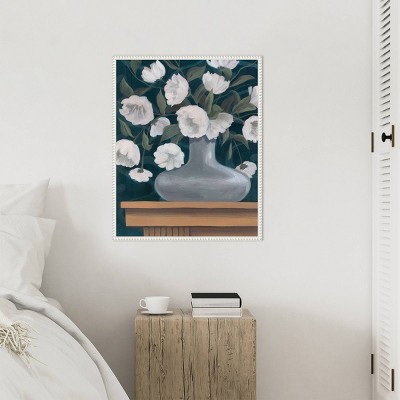 Snowball Posies II White and Green Canvas Print in White Frame