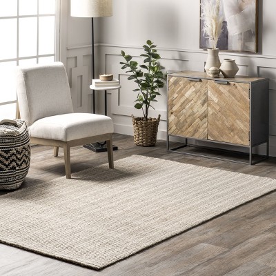 Natural Ivory Braided Wool Rectangular Area Rug 5' x 8'