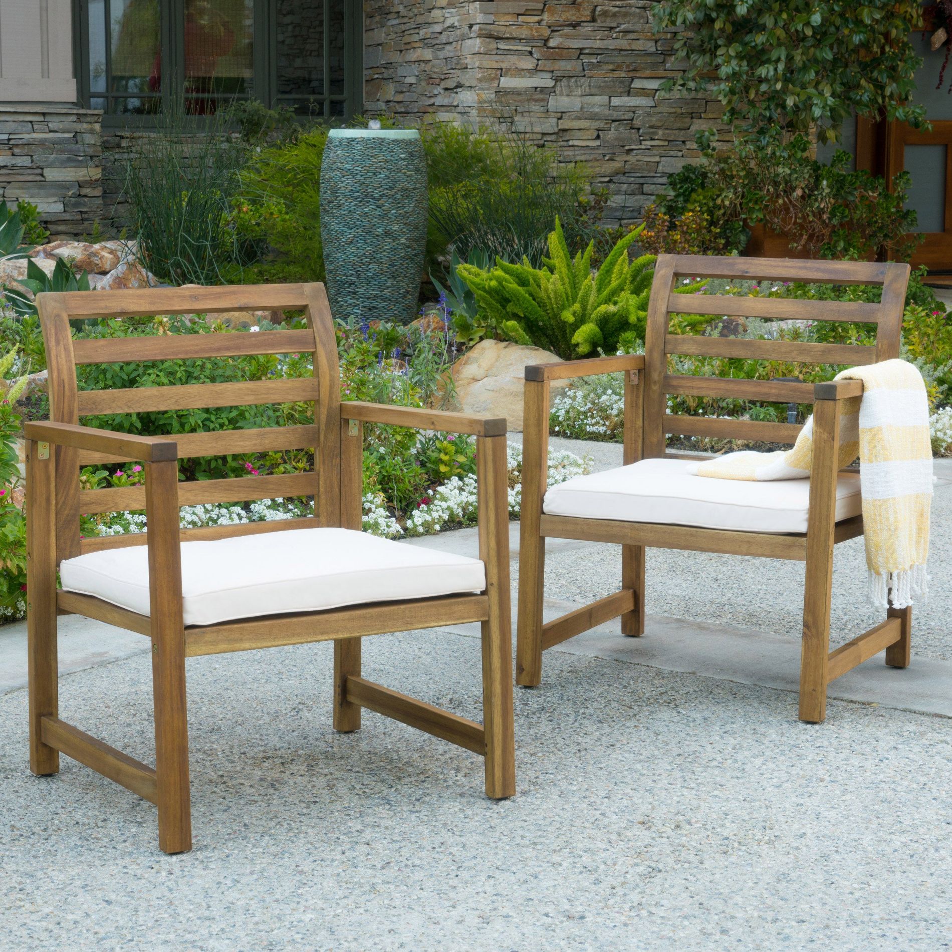 Outdoor Acacia Wood Club Chairs, 2-Pcs Set,  25.5"D x 24.5"W x 33.0"H  RR