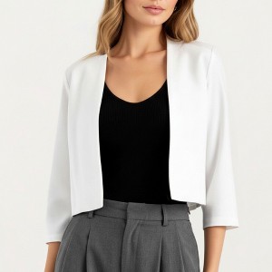 Anna-Kaci Women's Open Front Cropped Blazer with 3/4 Sleeves Structured Clean Lines and Soft Fabric for a Polished Layered Look - 1 of 4