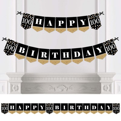 Big Dot of Happiness Adult 100th Birthday - Gold - Birthday Party Bunting Banner - Gold Party Decorations - Happy Birthday