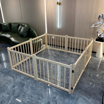 LAOTIES 30" Folding Wooden Freestanding Dog Gate,8 Panel Indoor Pet Fence for Doorways,Stairs And Hallways,Step Over Dog Barrier
