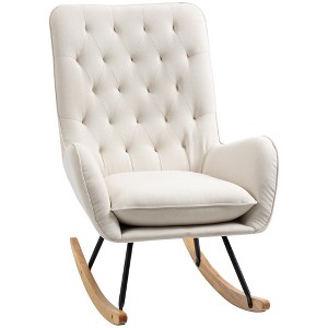 HOMCOM Fabric Rocking Chair Armchair Tufted Rocker Wingback Accent Chair with Padded Seat, Rubber Wood Base for Bedroom, Living Room - 1 of 4