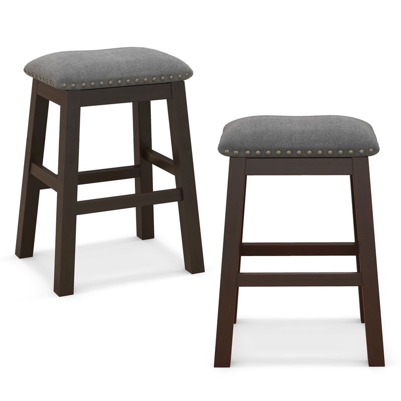 Tangkula 4PCS 24.5" Upholstered Saddle Bar Stools Dining Chairs w/ Wooden Legs Gray, 3 of 6