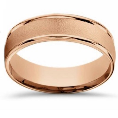 14k Rose Gold Band 6mm KNIFE EDGE Matte Brushed Comfort Fit Men's